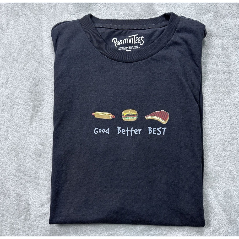 PositiviTees Men's T-Shirt Black Charcoal Size L‎ Grill Graphic Tee Casual NWOT